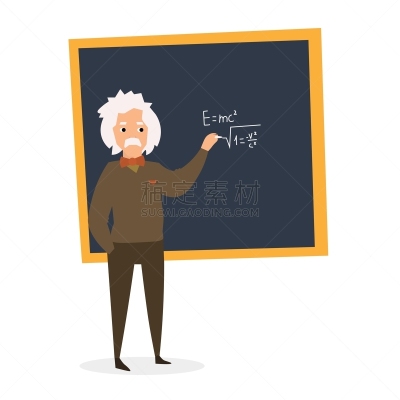 科学家,黑板,可爱的,理论设计标签,智慧,男人,古老的,物理学家,图像,设计