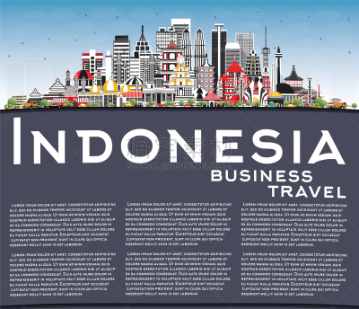 indonesia cities skyline with gray buildings blue