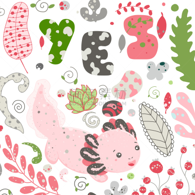 可爱的,Axolotl,可爱,绘画插图,植物群,蜥蜴,小的,动物,两栖纲,爱