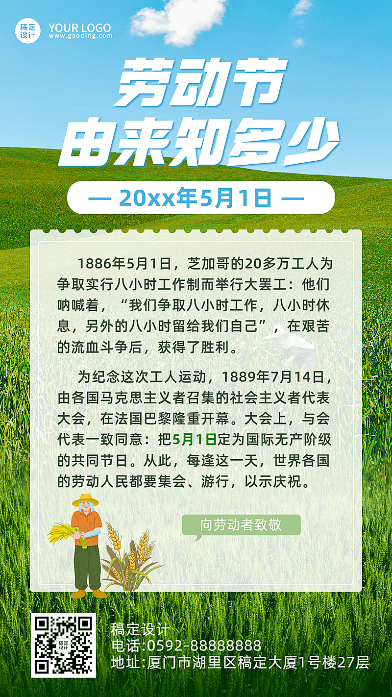 劳动节节日由来排版手机海报