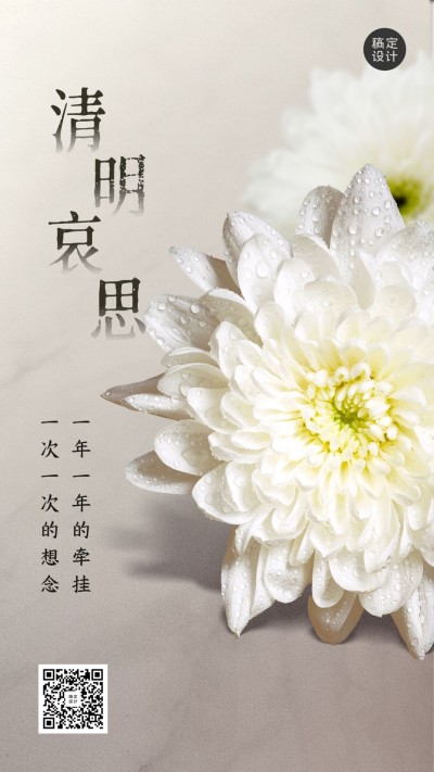 清明追思缅怀祈福祝福白菊手机海报