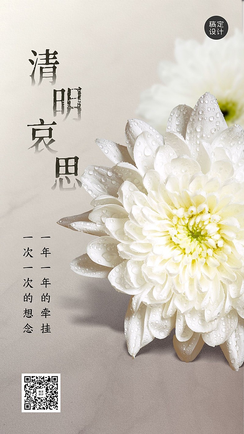 清明追思缅怀祈福祝福白菊手机海报