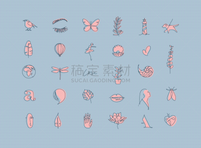 现代,插画,青绿色,线条,水笔,四元素,花盆,信函,肖像,爱