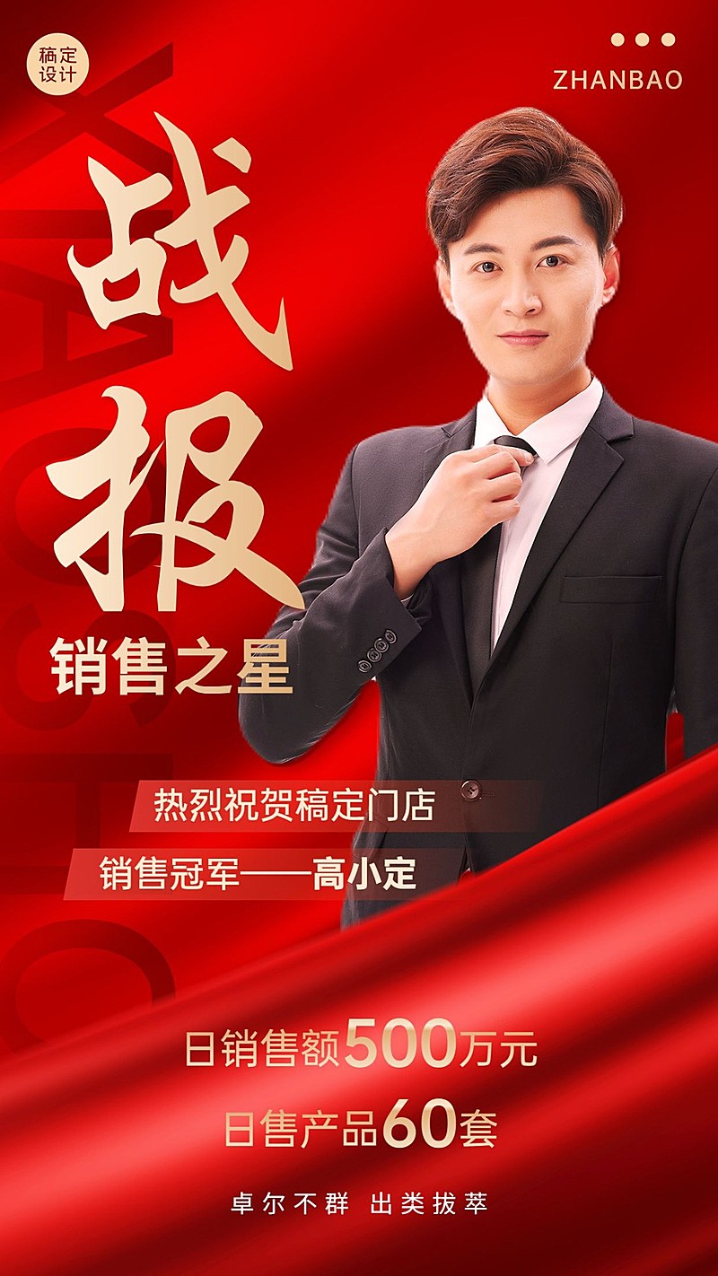 微商门店销售业绩表彰战报喜报人物手机海报
