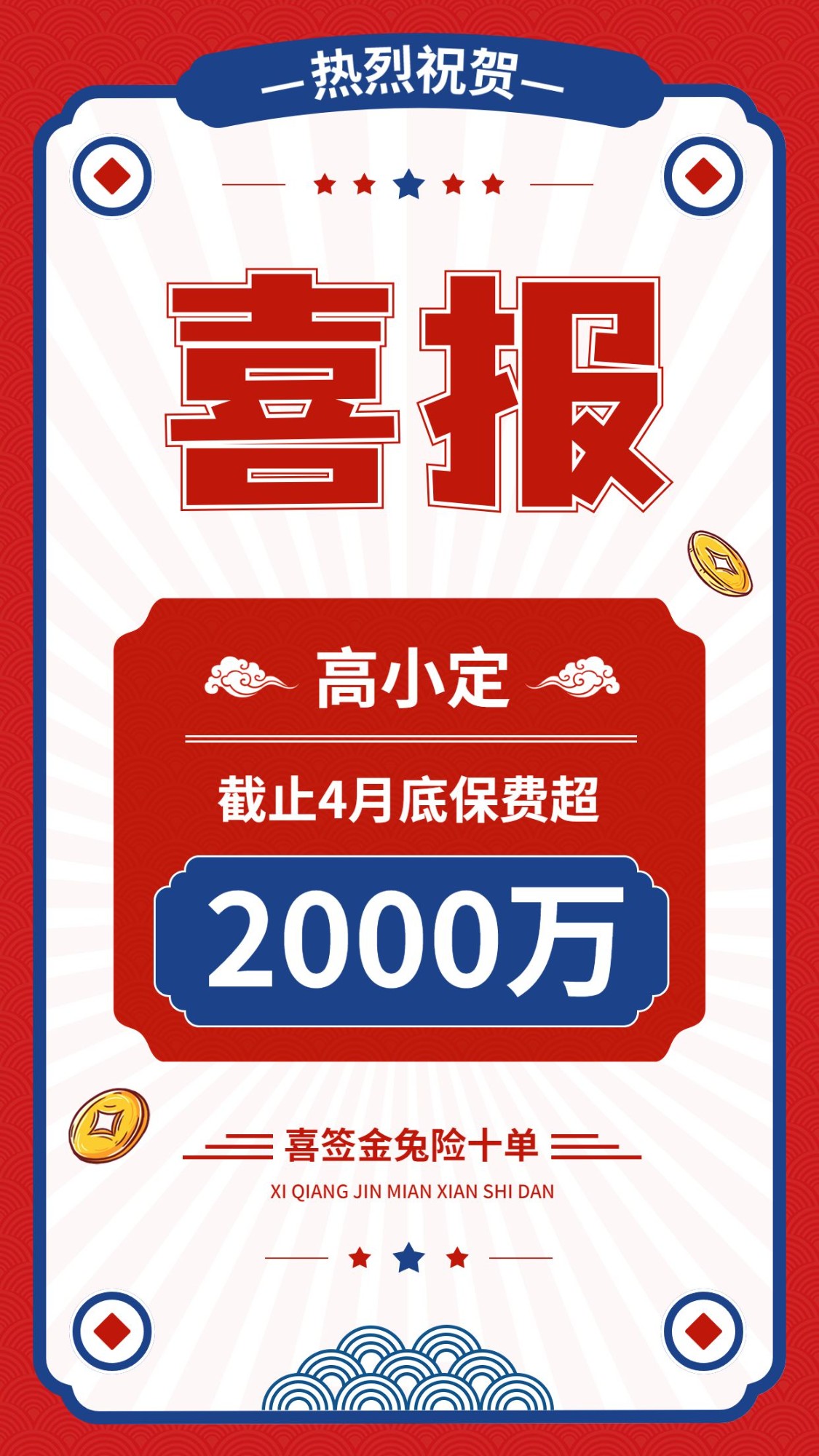 金融保险业绩表彰喜报中国风喜庆手机海报预览效果