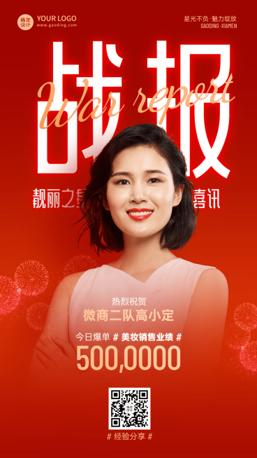 微商销售表彰喜报贺报喜庆风人物手机海报预览效果