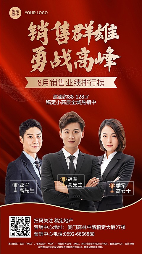 房地产表彰颁奖喜庆竖版喜报
