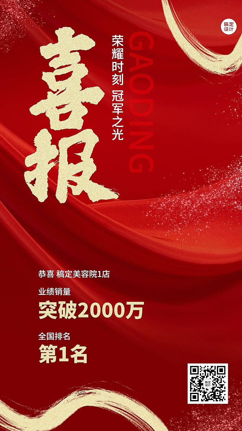 微商美业门店表彰喜报贺报喜庆手机海报