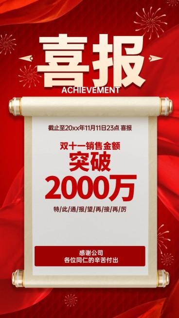 双十一销售额业绩销量喜报预览效果