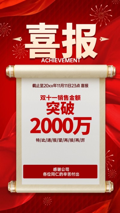 双十一销售额业绩销量喜报