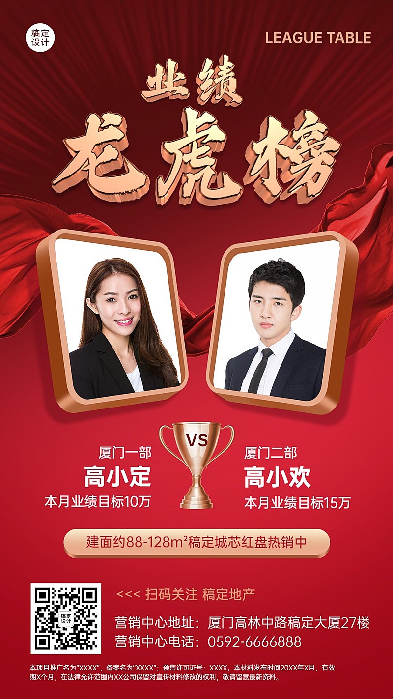 房地产表彰颁奖喜庆竖版喜报