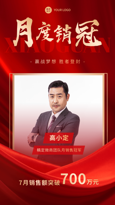 微商销售冠军表彰喜报贺报喜庆风人物手机海报