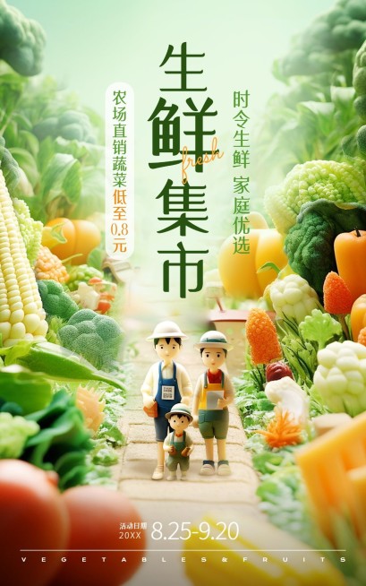 微缩艺术通用食品生鲜电商竖版海报AIGC预览效果