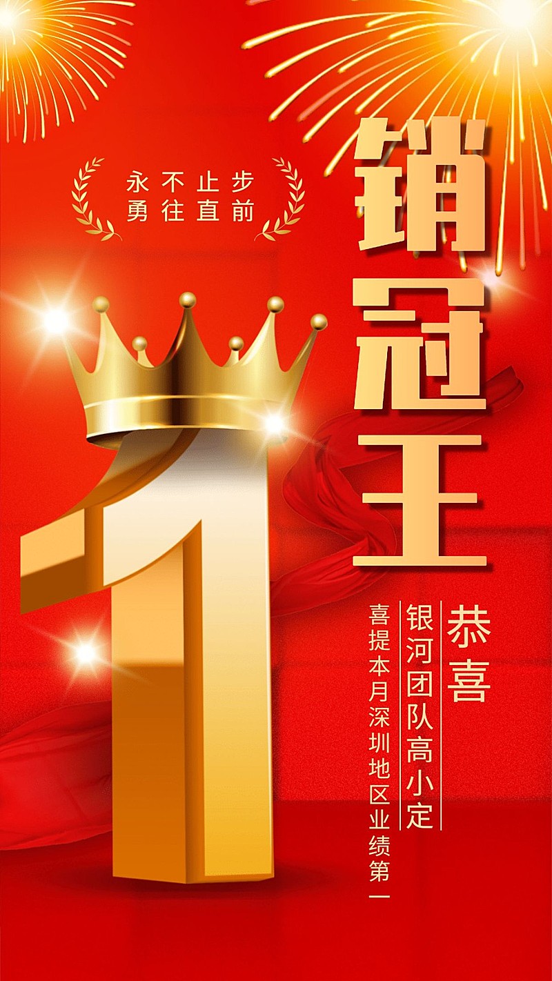 金融保险销冠王喜报表彰销售手机海报