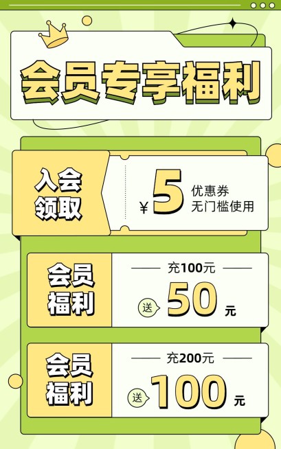 电商通用会员充值优惠券海报预览效果