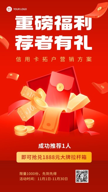金融银行信用卡拓户营销方案宣传手机海报预览效果