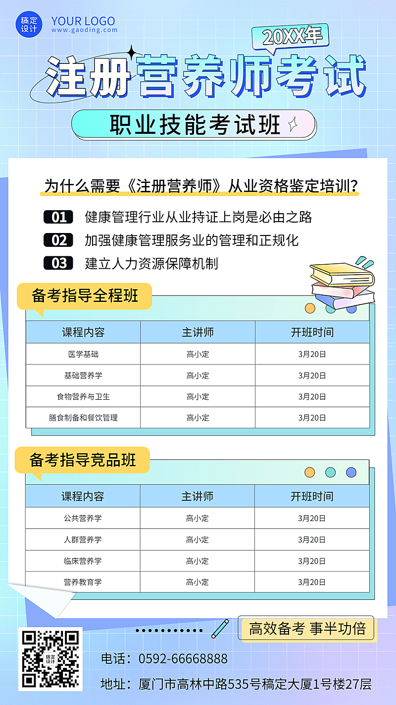 注册营养师执业资格考试课程招生宣传手机海报