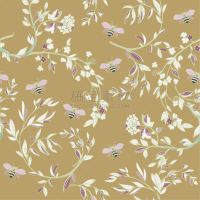 branches flowering trees seamless pattern