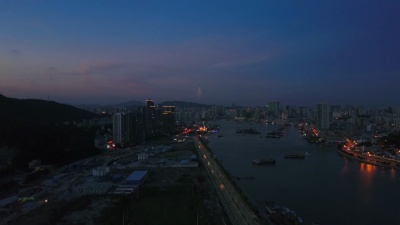 日落夜晚时间珠海市河湾航空全景图 中国