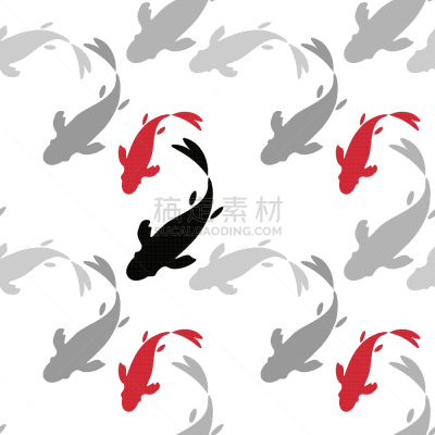 四方连续纹样,鲤鱼,锦鲤,绘画插图,墨水,传统,纺织品,动物图案,池塘,动物