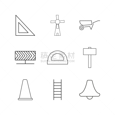 直的,工业,建筑业,图标,建筑体,矢量,独轮手推车,三角板,图像,标志