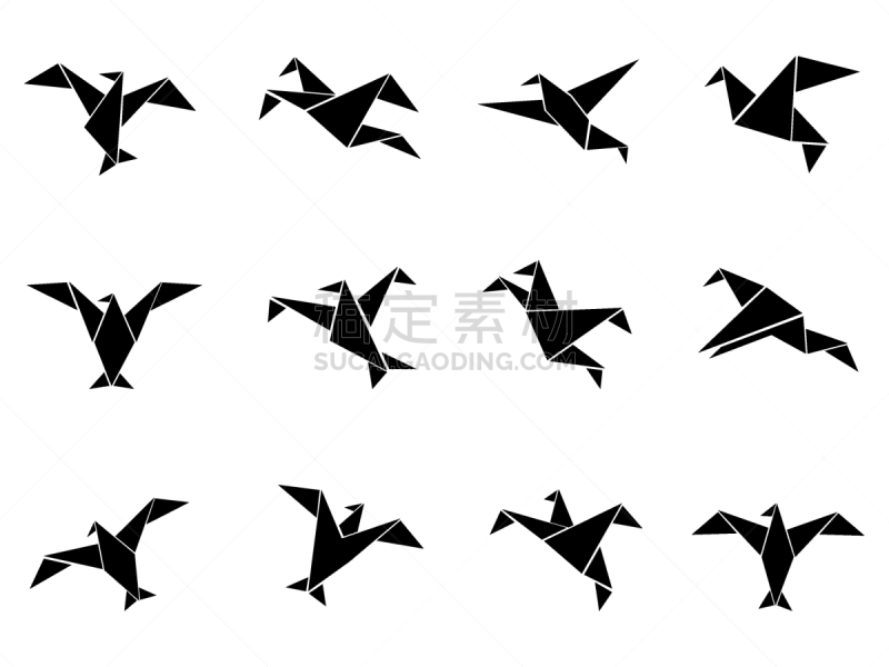 鸟类,黑色,纸,符号,分离着色,白色,折纸工艺,几何形状,布置,收集