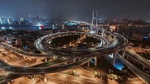 T/L ZI立交桥鸟瞰和城市交通/上海，中国