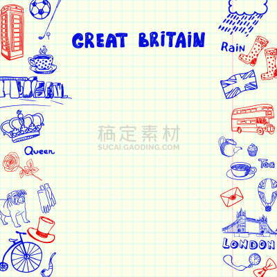 水笔,乱画,国内著名景点,非凡的,图像,英格兰,矢量,收集,绘制