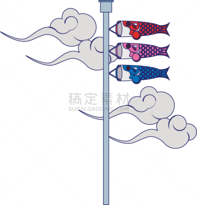 日本,鲤鱼旗,鱼类,插画,男孩,户外,白昼,季节,春天,设计