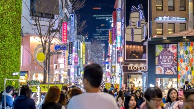 韩国首尔明洞购物街夜间延时摄影 延时摄影