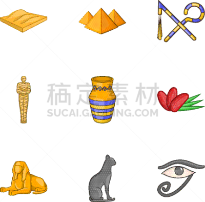 埃及,国际著名景点,符号,分离着色,木乃伊化的,图像,猫,布置,收集