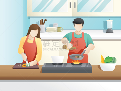 婚姻,丈夫,妻子,厨房,印度尼西亚,幸福,晚餐,概念,健康食物,饮食