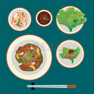 韩式烧牛肉,清新,图像,矢量,蔬菜,芝麻,香旱芹菜,筷子,食品,美味