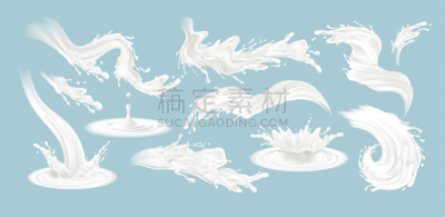 白色,液体,矢量,牛奶,绘画插图,分离着色,蓝色背景,溅,布置,写实