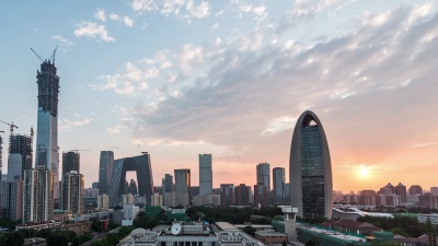 T/L WS PAN摩天大楼天际线全景屋顶/中国北京
