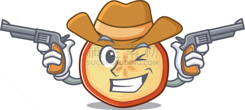 apple chips dressed as a cowboy having guns