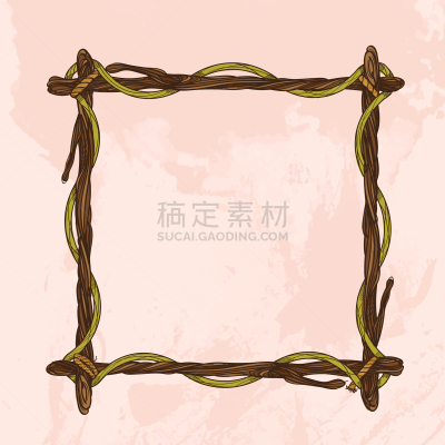 华丽的,枝,边框,正方形,自然,绳子,柳条,梦符咒,复古,做