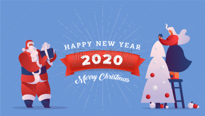 模板,卡通,新年前夕,2020,请柬,计划书,女人,圣诞老公,问候