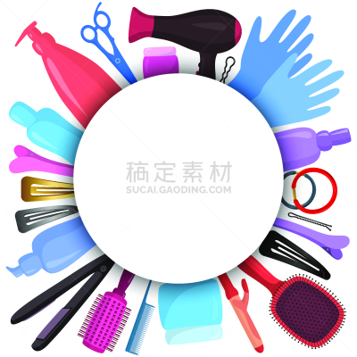 矢量,圆形,绘画插图,设备用品,发型屋,网站横幅,扁平化设计,美容师,白色,空白的