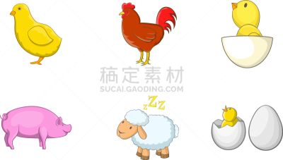 卡通,图标集,家畜,汉普郡,分离着色,可爱的,农业,白色,自然,格罗斯特