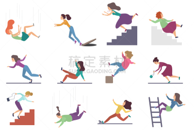 矢量,落下,楼梯,女性,高处,女人,梯子,水滴,落下,跌倒