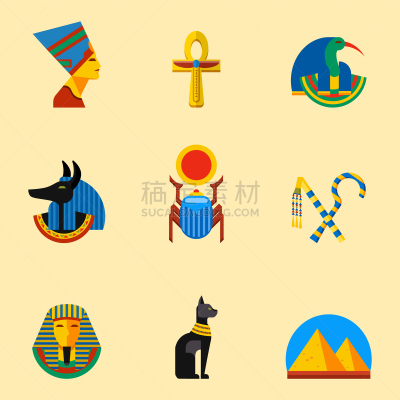 埃及,国际著名景点,扁平化设计,非洲,古老的,旅行,布置,收集,设计