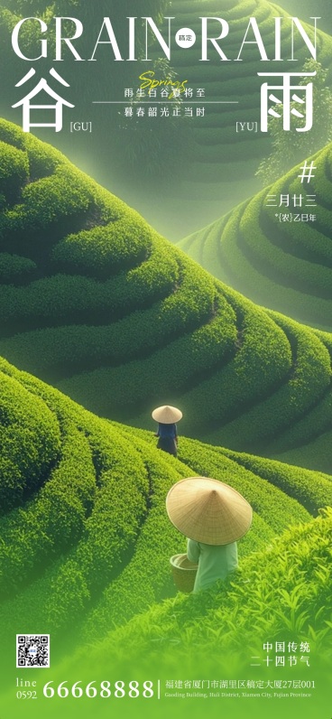 谷雨清新感肌理梯田海报预览效果
