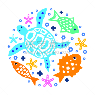 海洋生命,简单背景,旅途,贺卡,背景分离,海龟,动物,儿童,水下,乱画