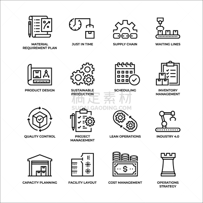 轮廓,图标集,工业,商务,检查表,策略,比较,设备用品,顾客,市场营销
