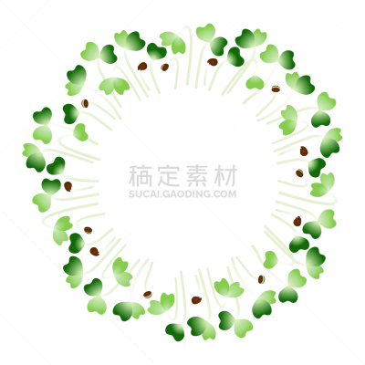 microgreens komatsuna arranged in a circle white