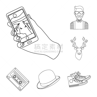 轮廓,时尚,潮人,计算机图标,分离着色,爵士乐,男人,头饰,收集,布置