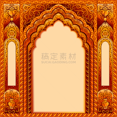 橙色,黄金,式样,拱门,东方人,传统,华丽的,贺卡,斋浦尔,模板