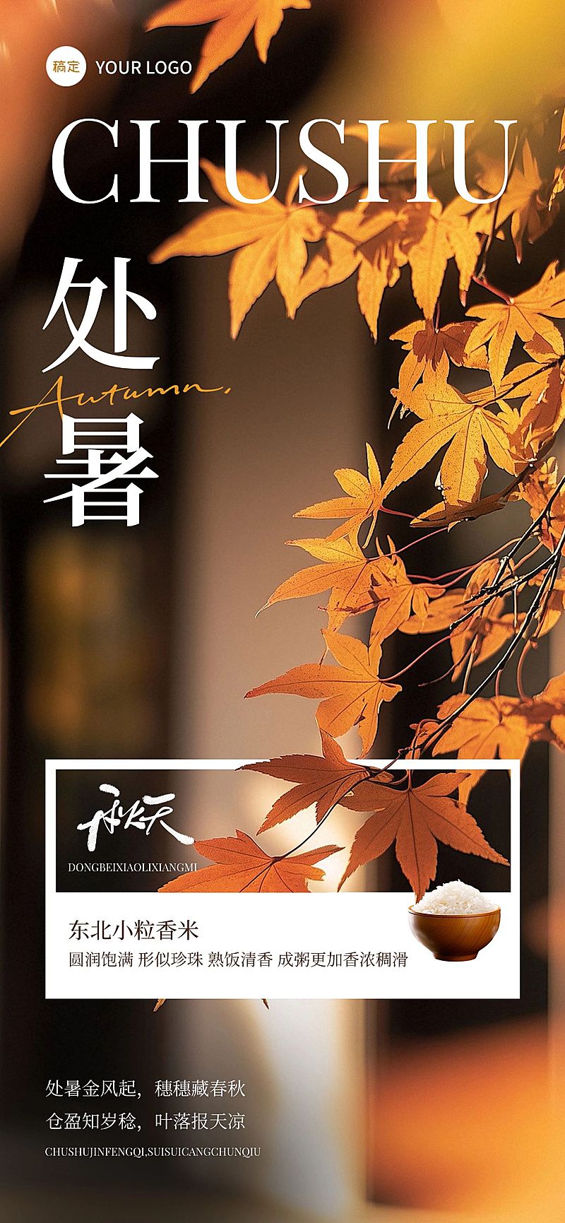 处暑节气祝福软营销通用实景感感全屏竖版海报AIGC