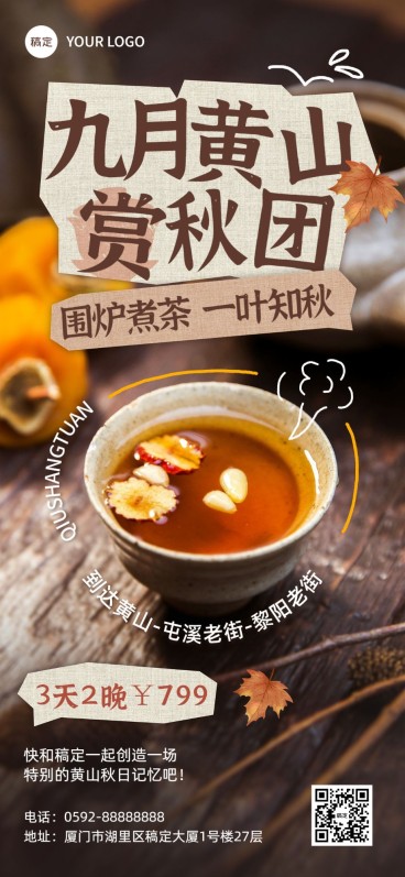 秋系列景区活动拼贴风全屏竖版海报预览效果